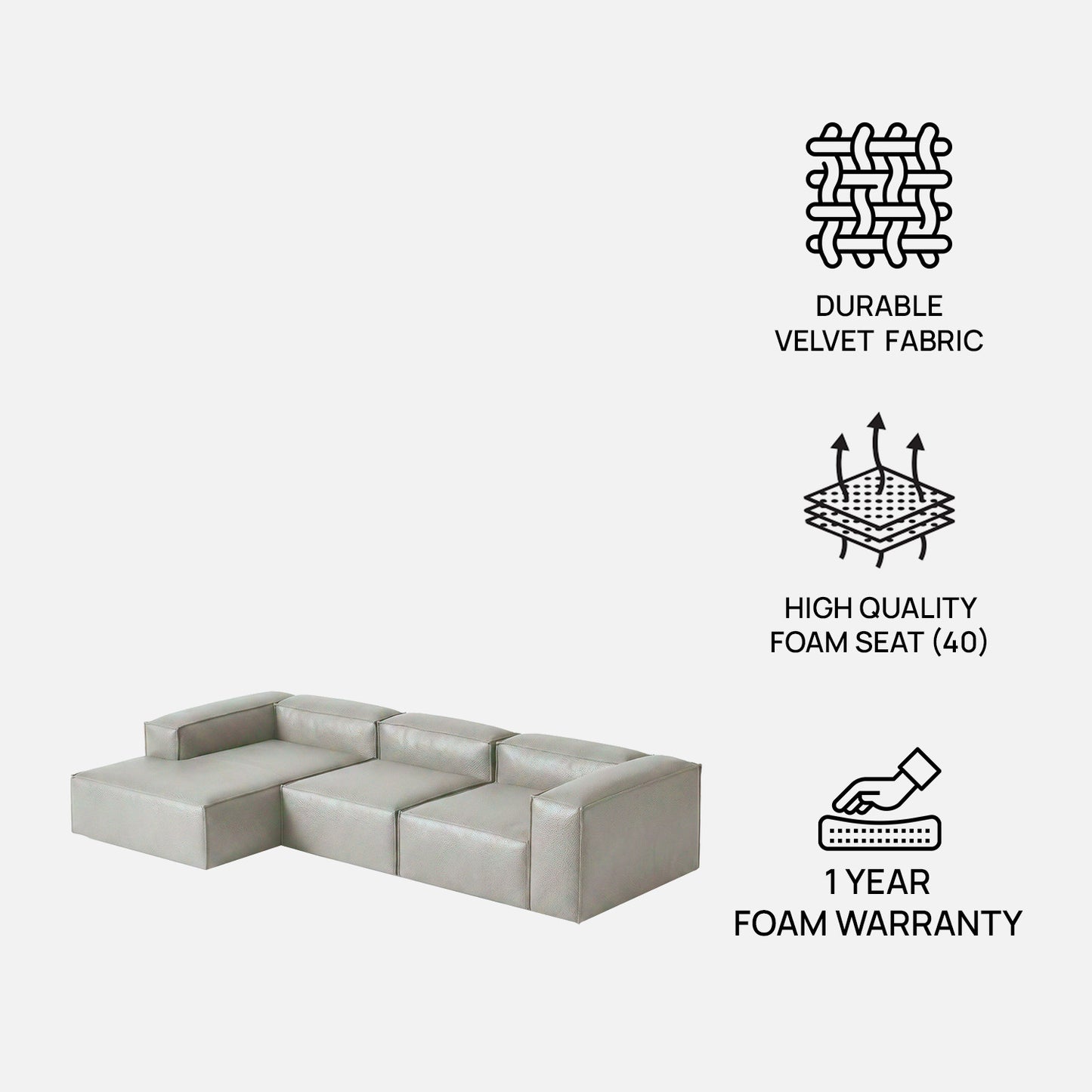 ElegantEdge 3 Seater Dark Grey L Shaped Sofa