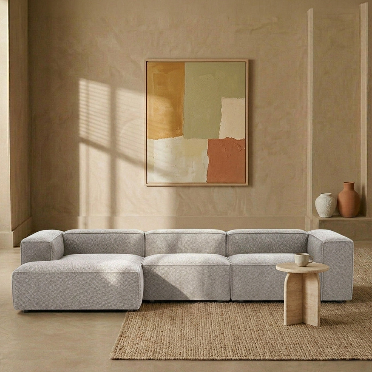 ElegantEdge 3 Seater Olive Green L Shaped Sofa