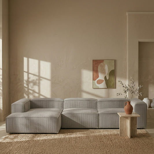 ElegantEdge 3 Seater Corduroy Grey L Shaped Sofa