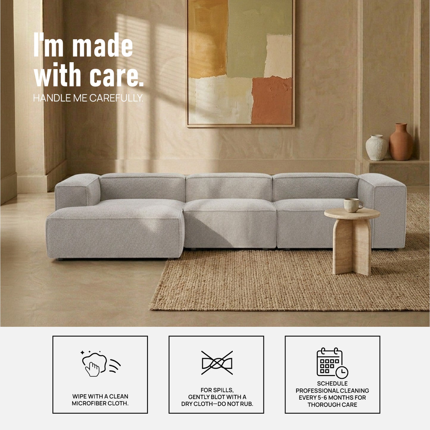 ElegantEdge 3 Seater Grey L Shaped Sofa