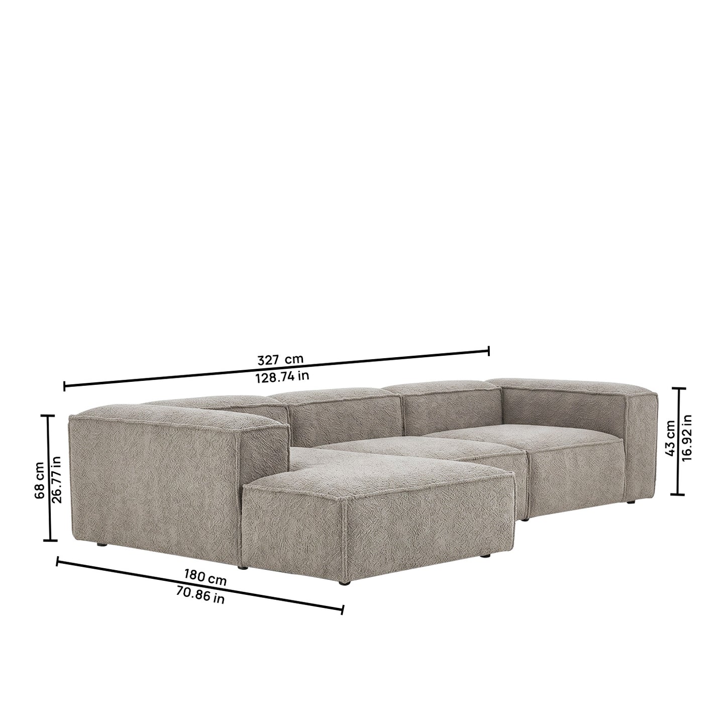 ElegantEdge 3 Seater Grey L Shaped Sofa