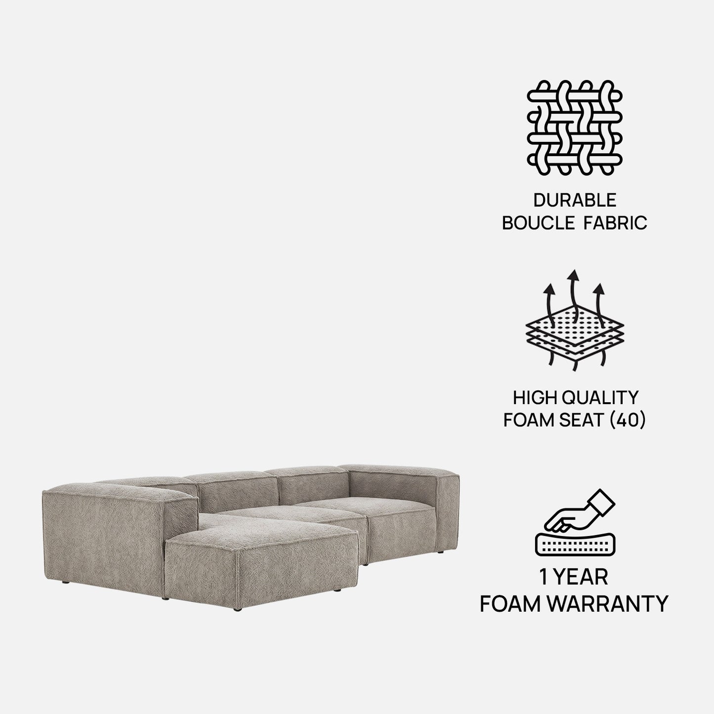 ElegantEdge 3 Seater Grey L Shaped Sofa