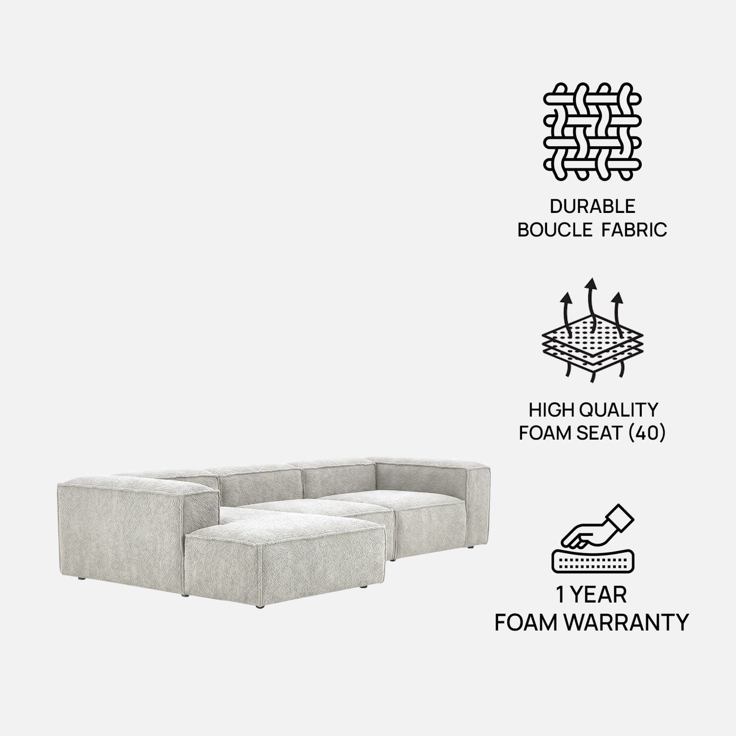 ElegantEdge 3 Seater Mouse Grey L Shaped Sofa