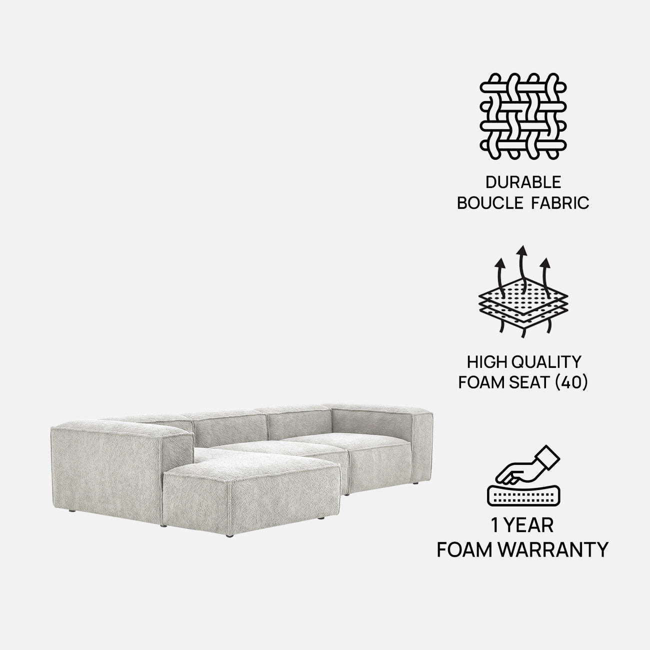 ElegantEdge 3 Seater Mouse Grey L Shaped Sofa