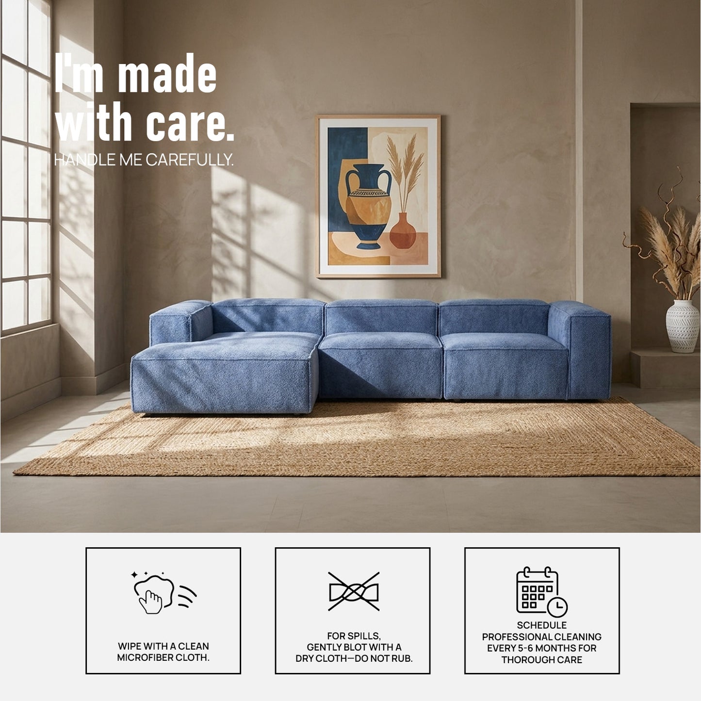 ElegantEdge 3 Seater Navy Blue L Shaped Sofa