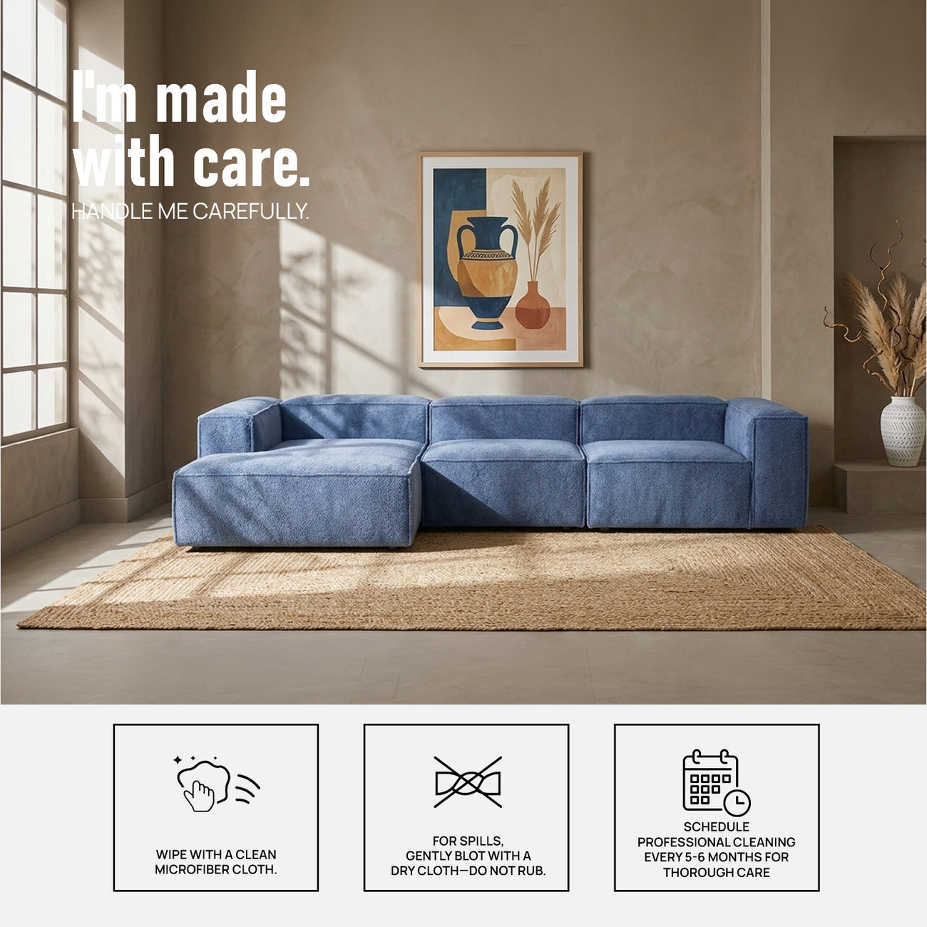 ElegantEdge 3 Seater Navy Blue L Shaped Sofa