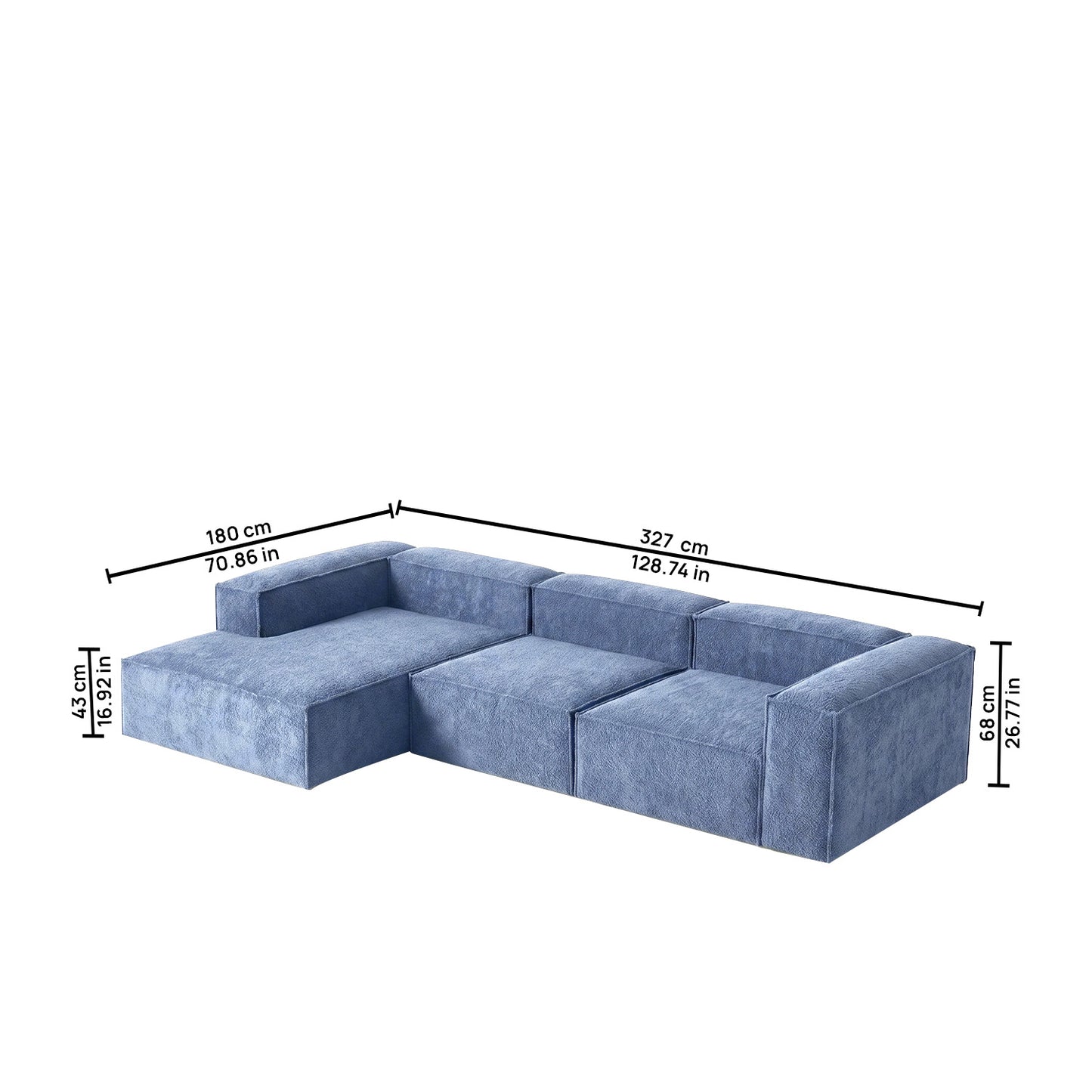 ElegantEdge 3 Seater Navy Blue L Shaped Sofa