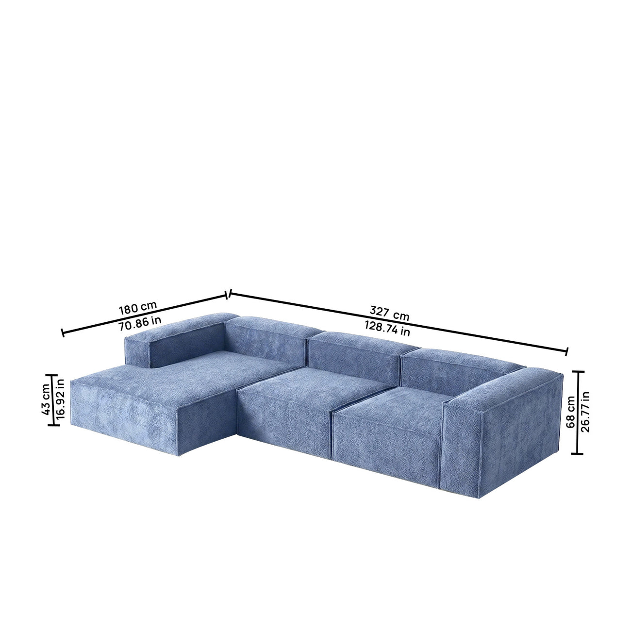 ElegantEdge 3 Seater Navy Blue L Shaped Sofa
