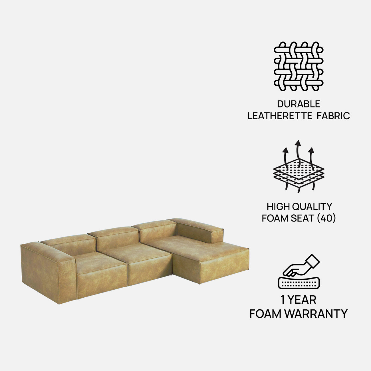 ElegantEdge 3 Seater Faux Leather L Shaped Sofa