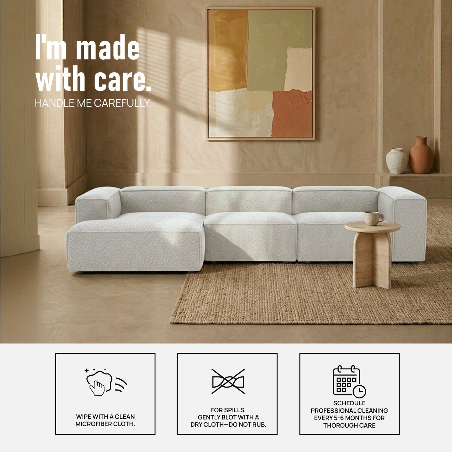 ElegantEdge 3 Seater White Boucle L Shaped Sofa