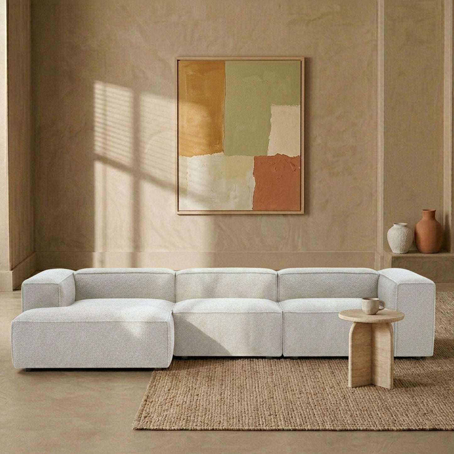ElegantEdge 3 Seater White Boucle L Shaped Sofa