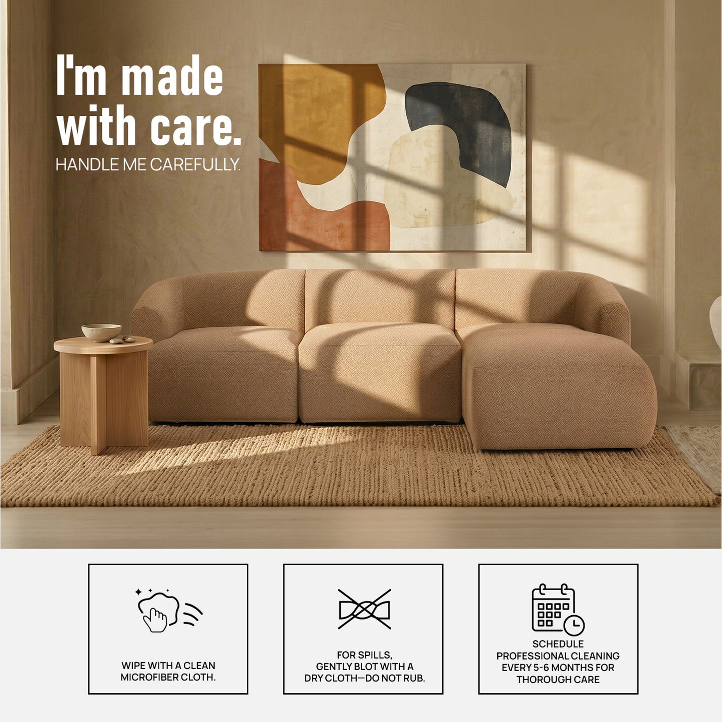 ZenLiving 3 Seater Beige Boucle L Shaped Sofa
