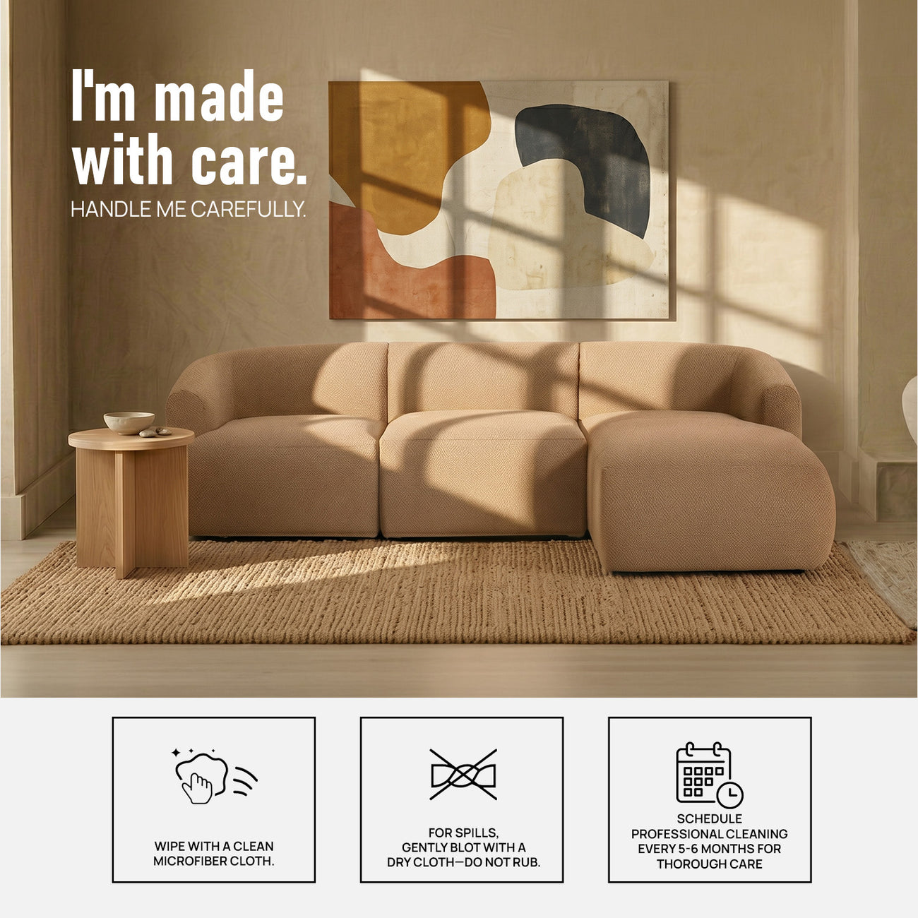 ZenLiving 3 Seater Beige Boucle L Shaped Sofa