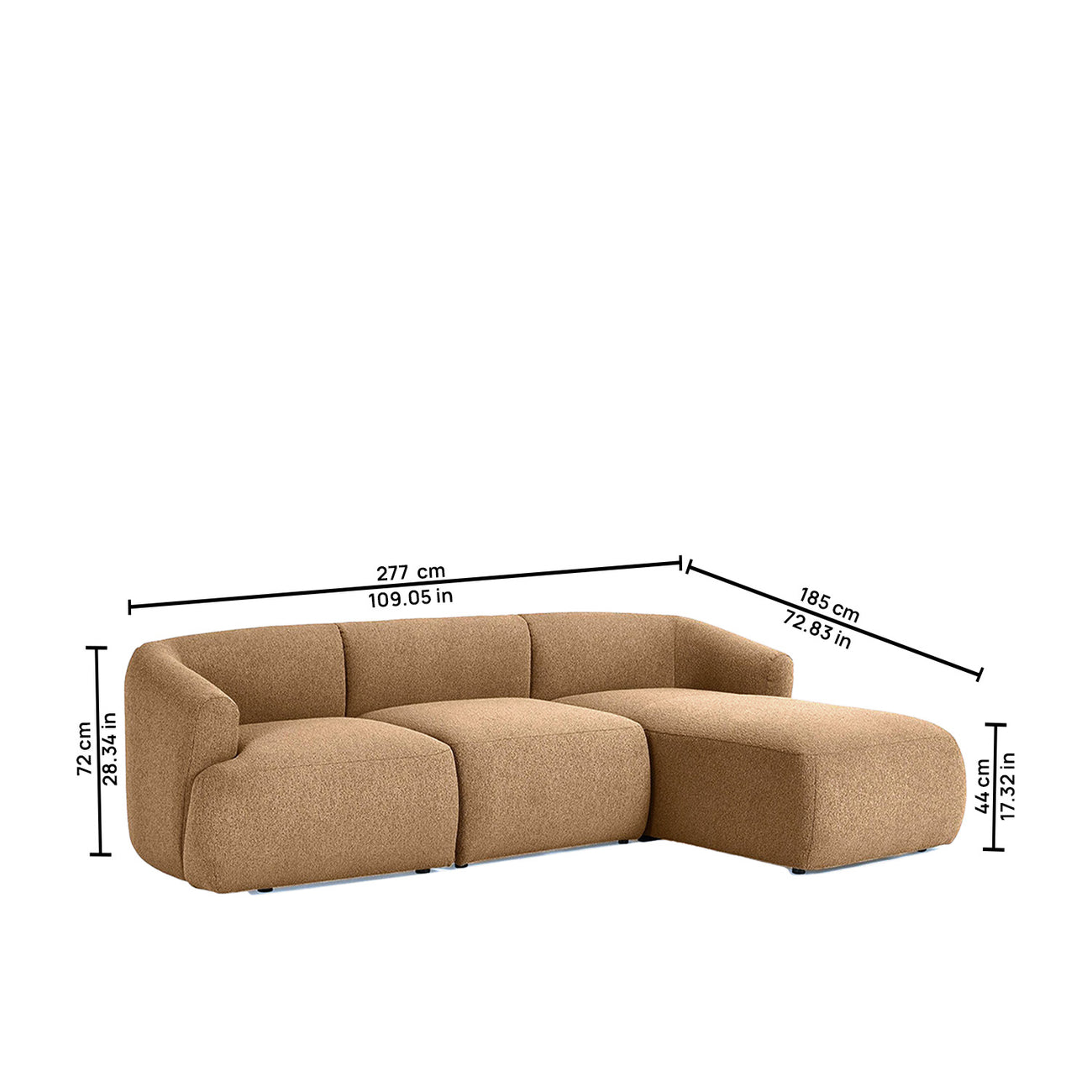ZenLiving 3 Seater Beige Boucle L Shaped Sofa