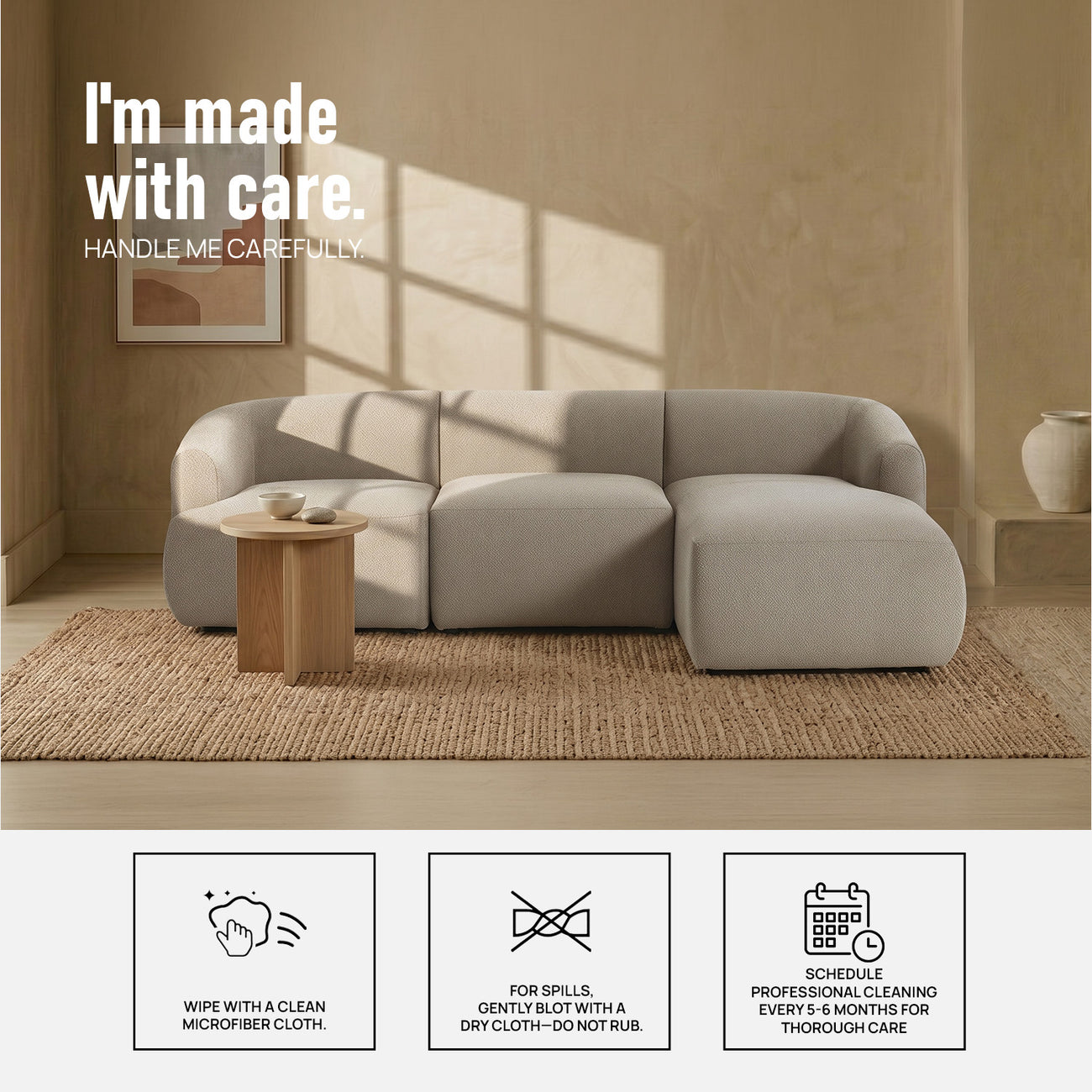 ZenLiving 3 Seater Creme Boucle L Shaped Sofa
