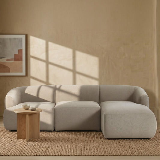 ZenLiving 3 Seater Creme Boucle L Shaped Sofa