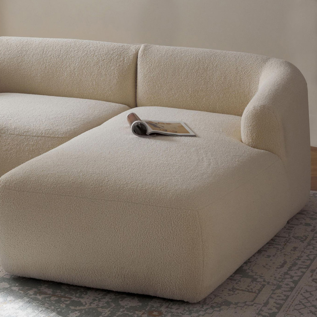 ZenLiving 3 Seater Creme Boucle L Shaped Sofa