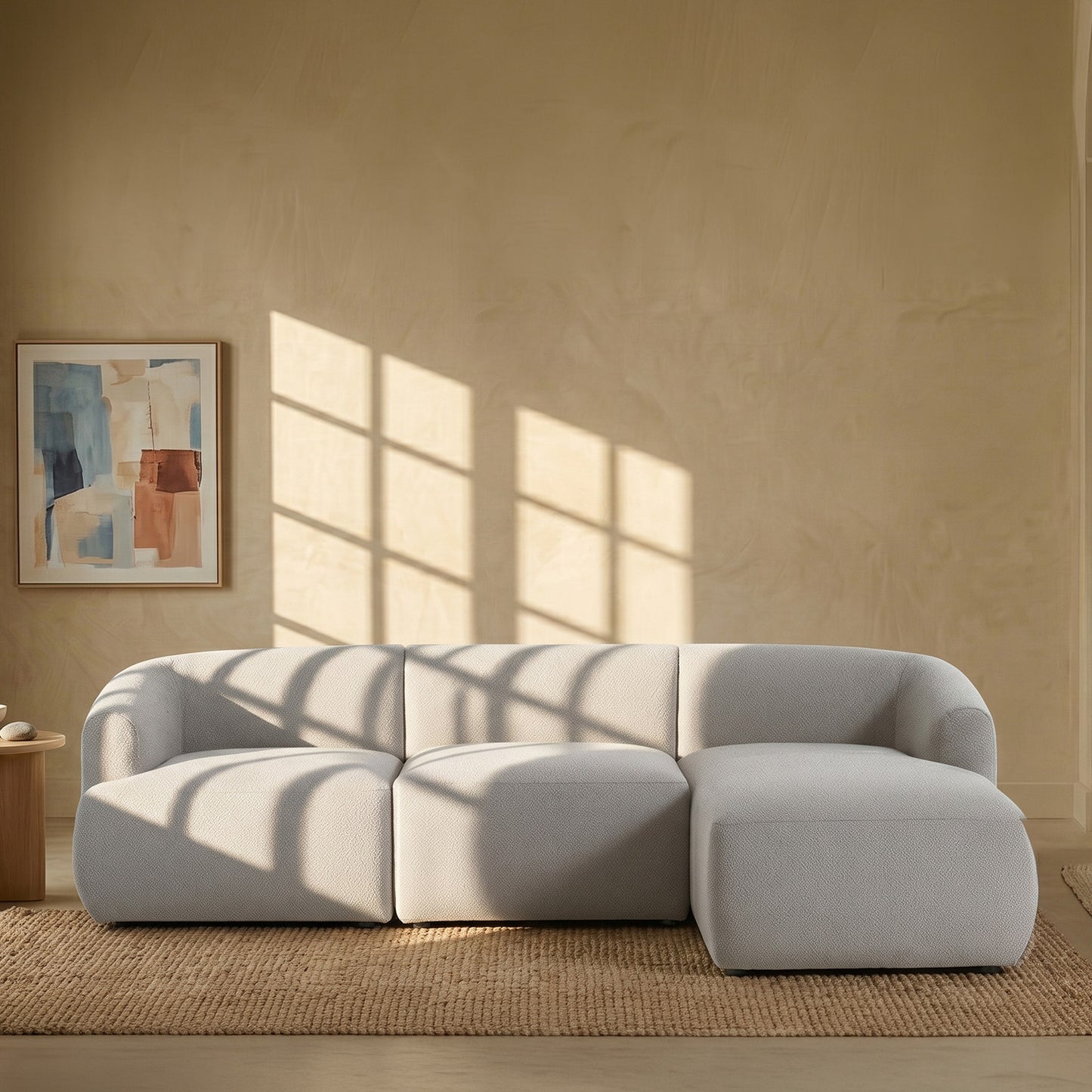 ZenLiving 3 Seater Grey Boucle L Shaped Sofa