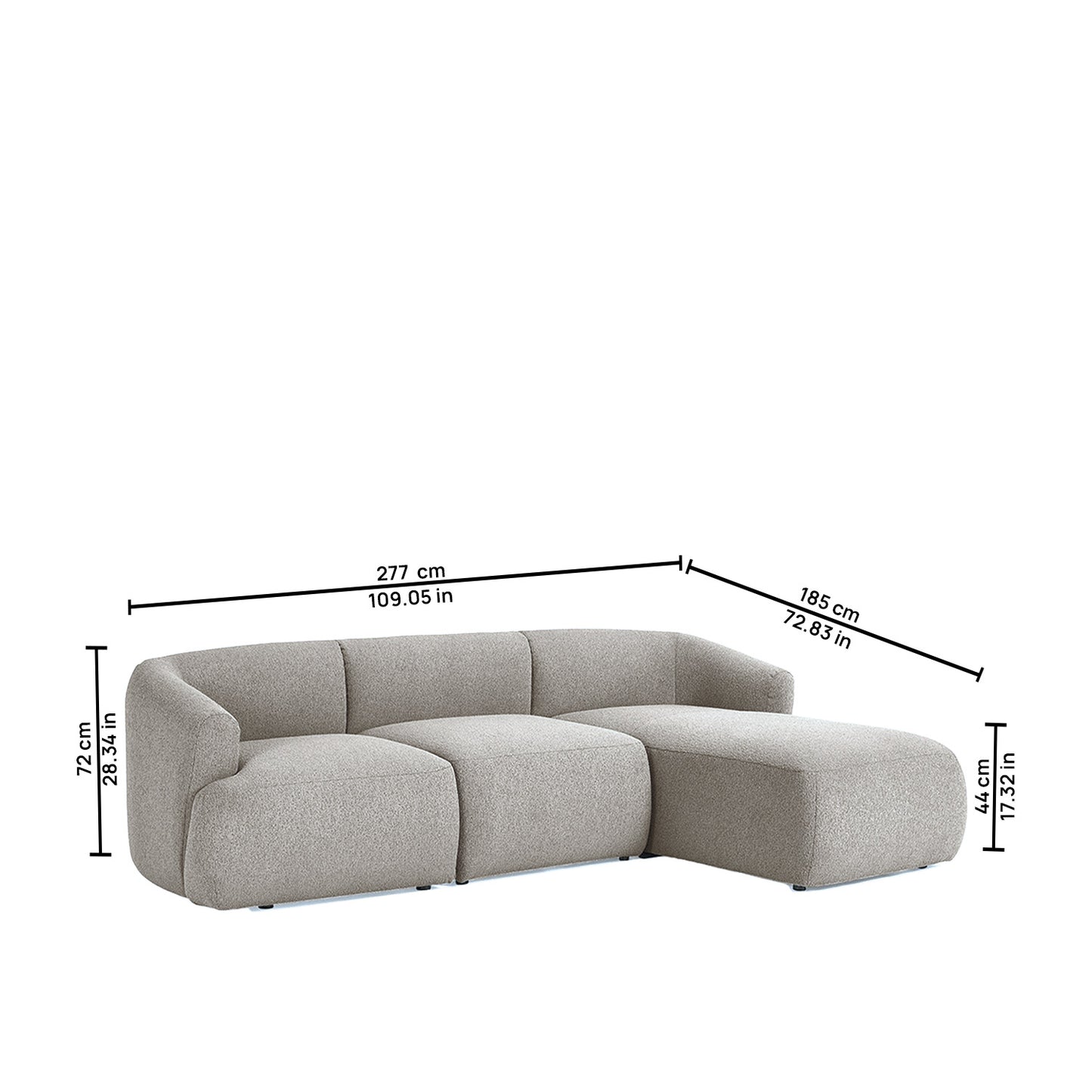 ZenLiving 3 Seater Grey Boucle L Shaped Sofa