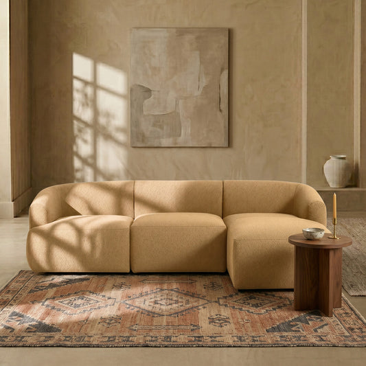 ZenLiving 3 Seater Tan Boucle L Shaped Sofa