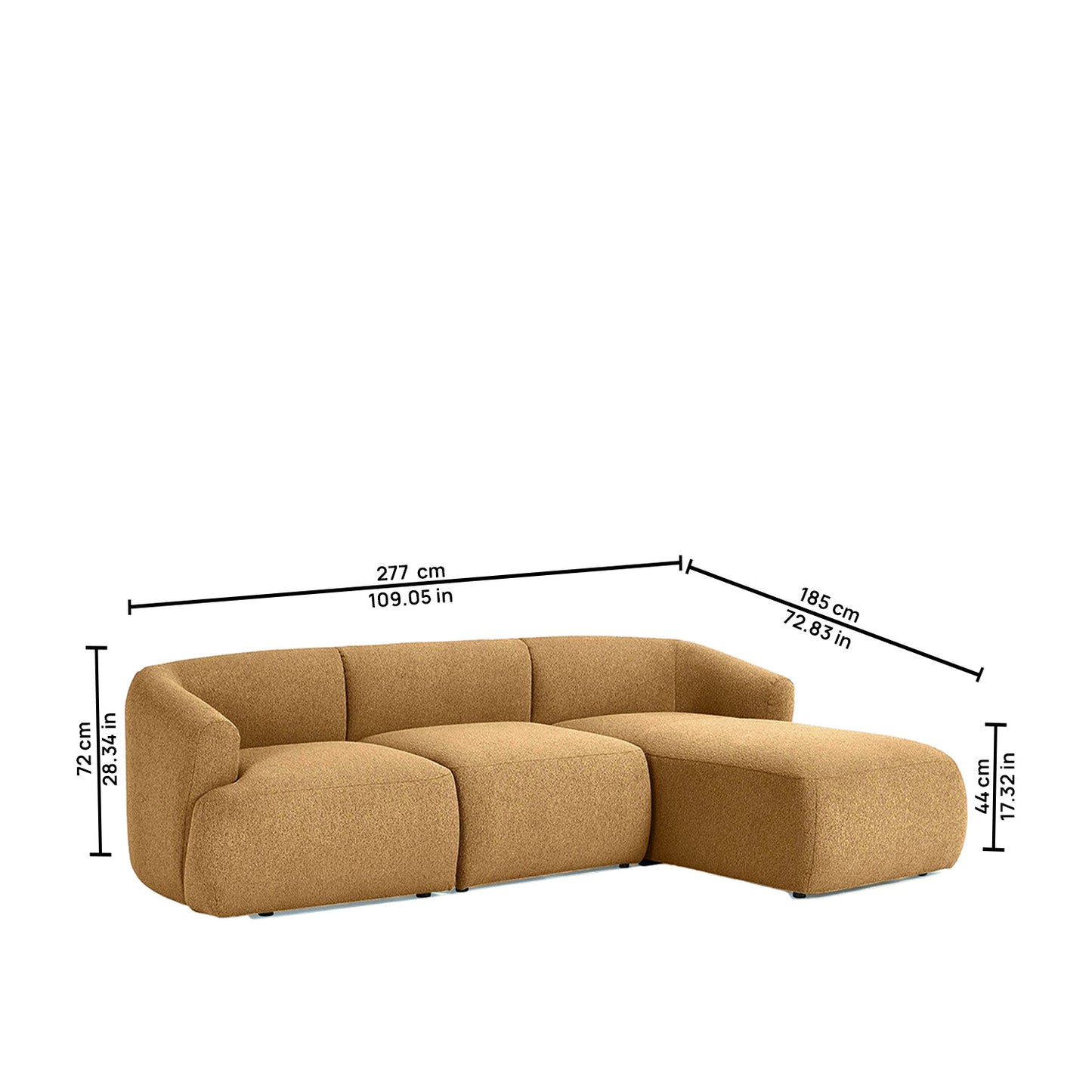 ZenLiving 3 Seater Tan Boucle L Shaped Sofa