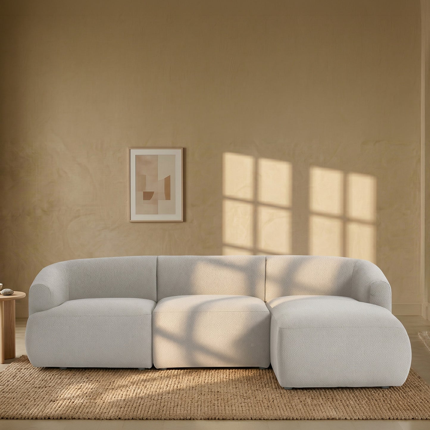 ZenLiving 3 Seater White Boucle L Shaped Sofa