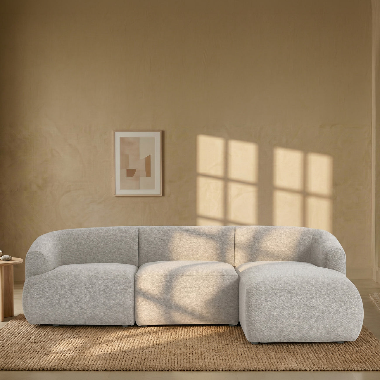 ZenLiving 3 Seater White Boucle L Shaped Sofa