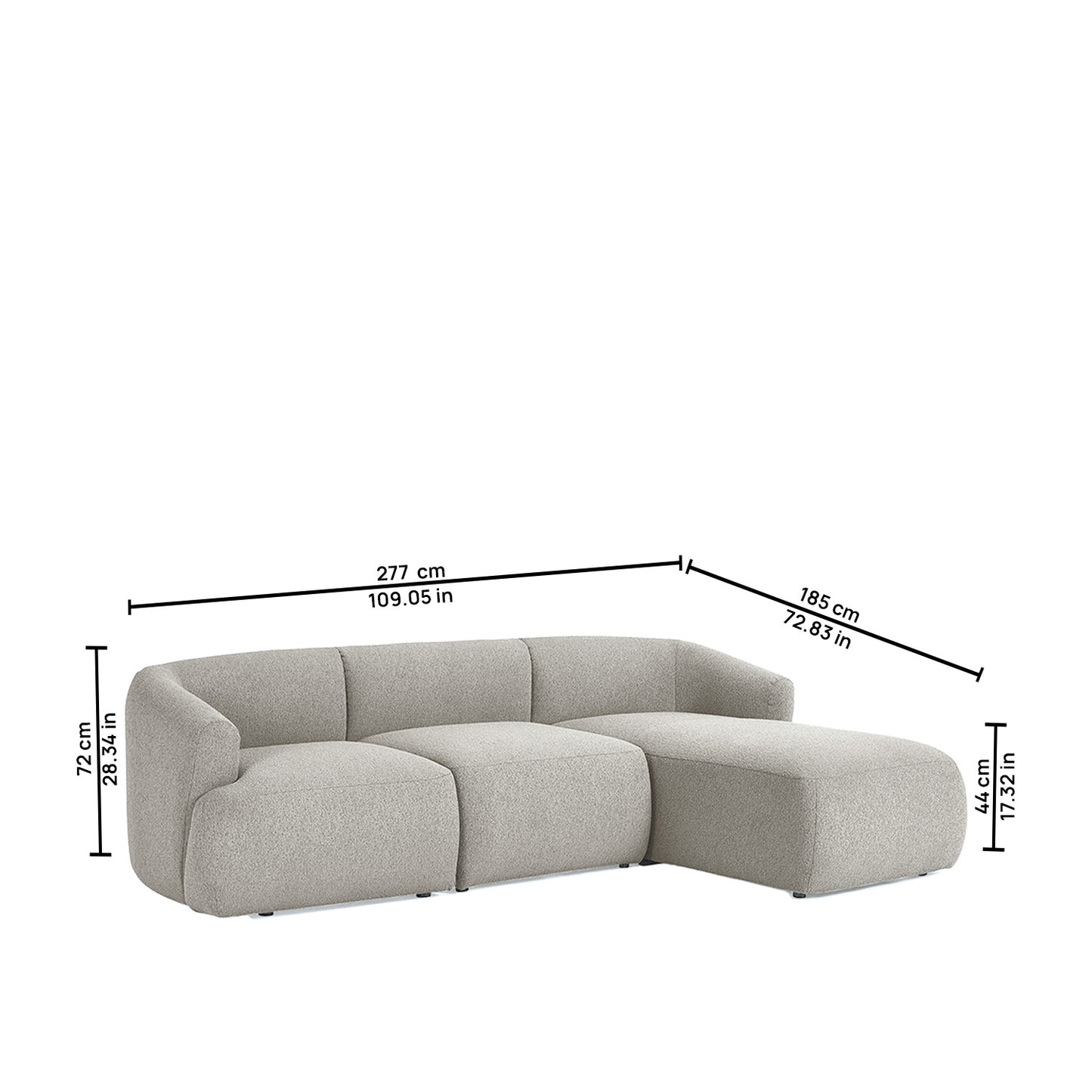ZenLiving 3 Seater White Boucle L Shaped Sofa
