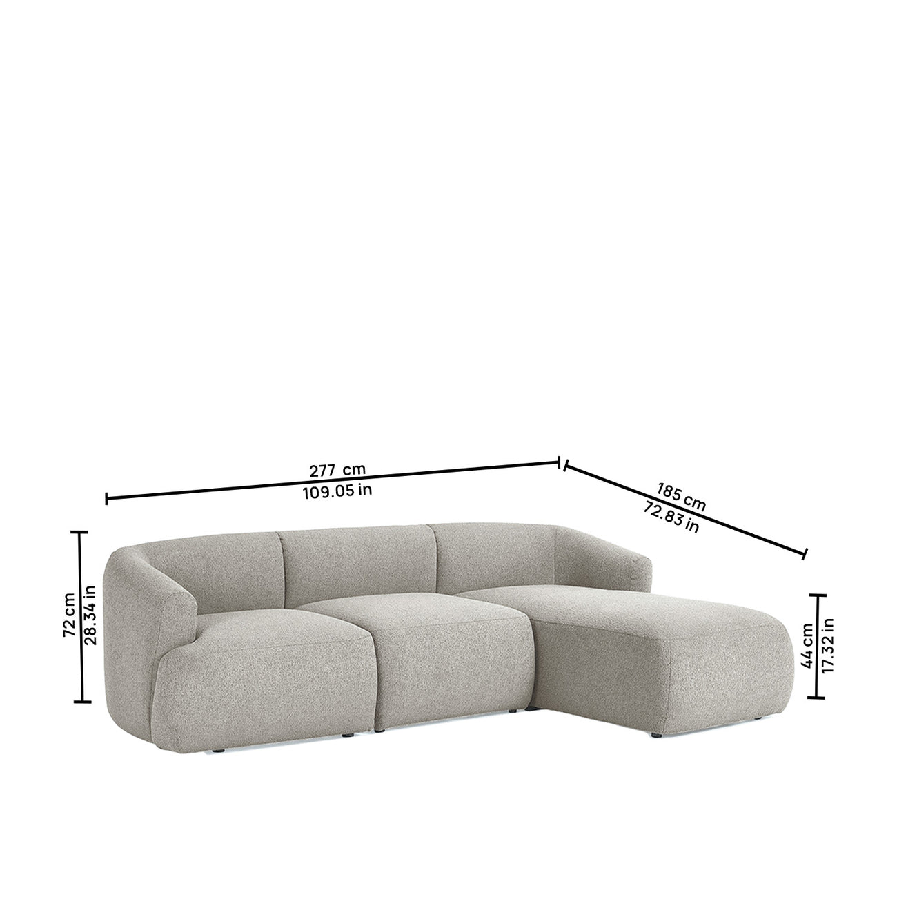 ZenLiving 3 Seater White Boucle L Shaped Sofa