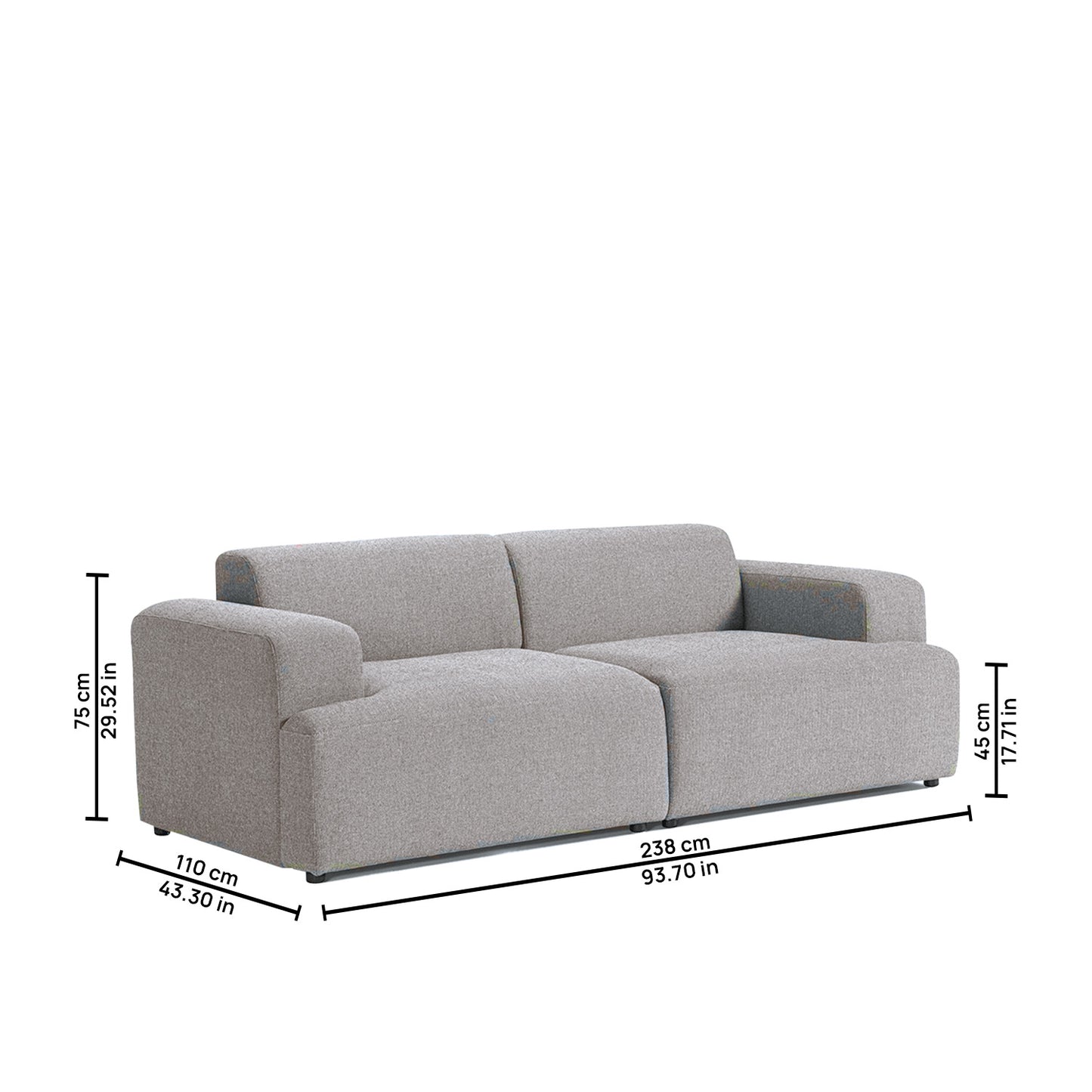 ComfortHaven Corduroy 2 Seater Sofa Pebble Grey