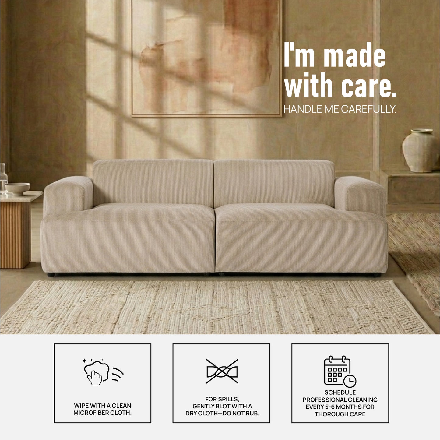 ComfortHaven Corduroy 2 Seater Sofa Beige