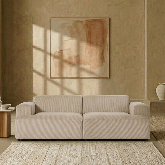 ComfortHaven Corduroy 2 Seater Sofa Beige