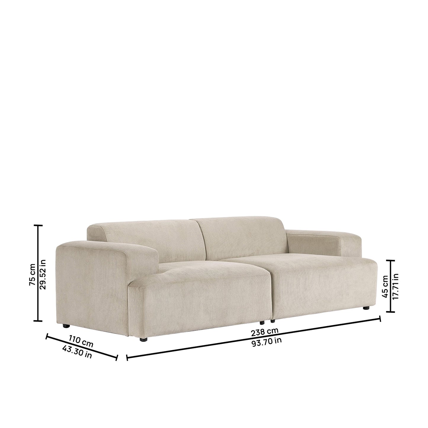 ComfortHaven Corduroy 2 Seater Sofa Beige