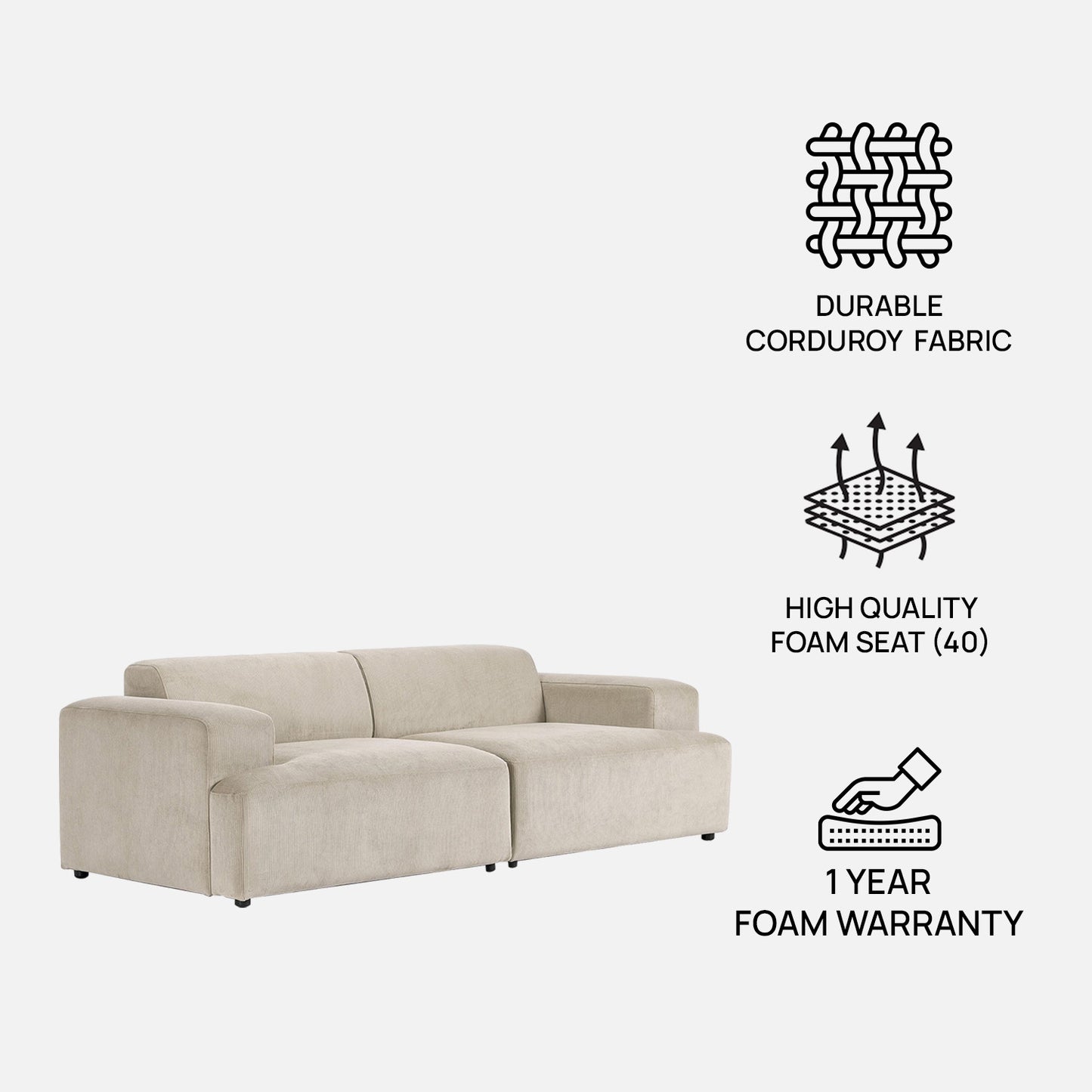ComfortHaven Corduroy 2 Seater Sofa Beige