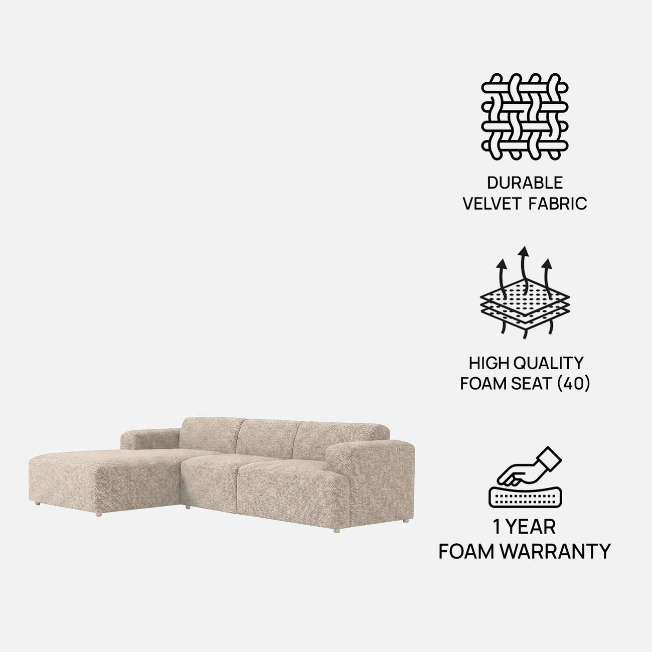 ComfortHaven 3 Seater L Shaped Sofa Mouse Grey