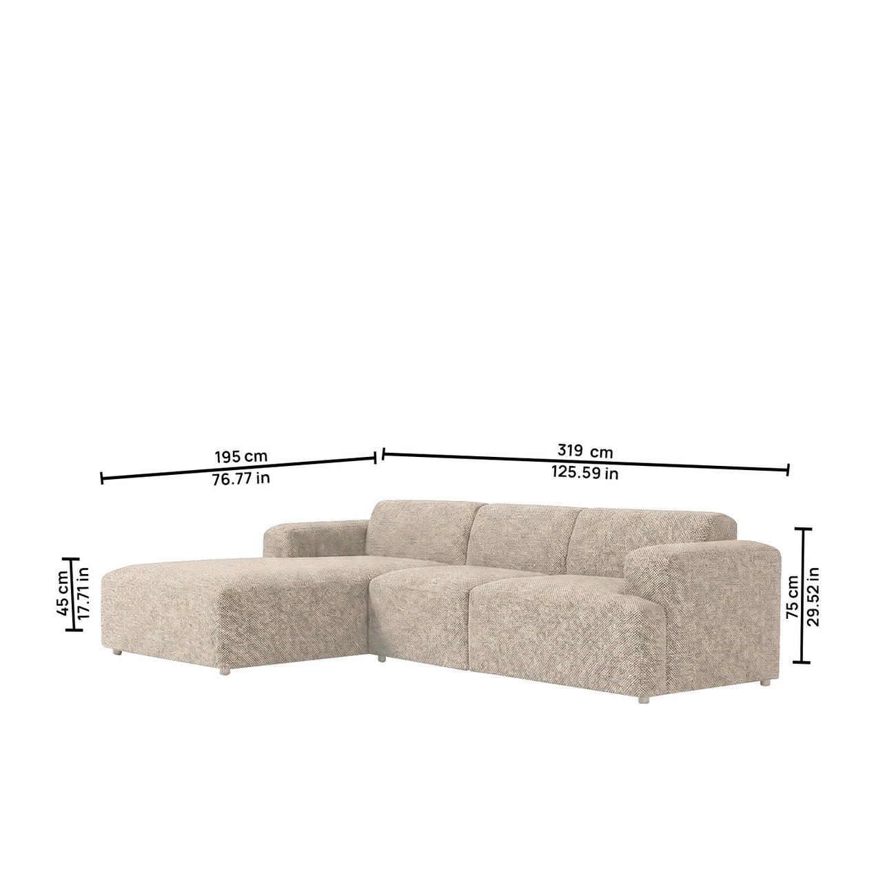 ComfortHaven 3 Seater L Shaped Sofa Mouse Grey