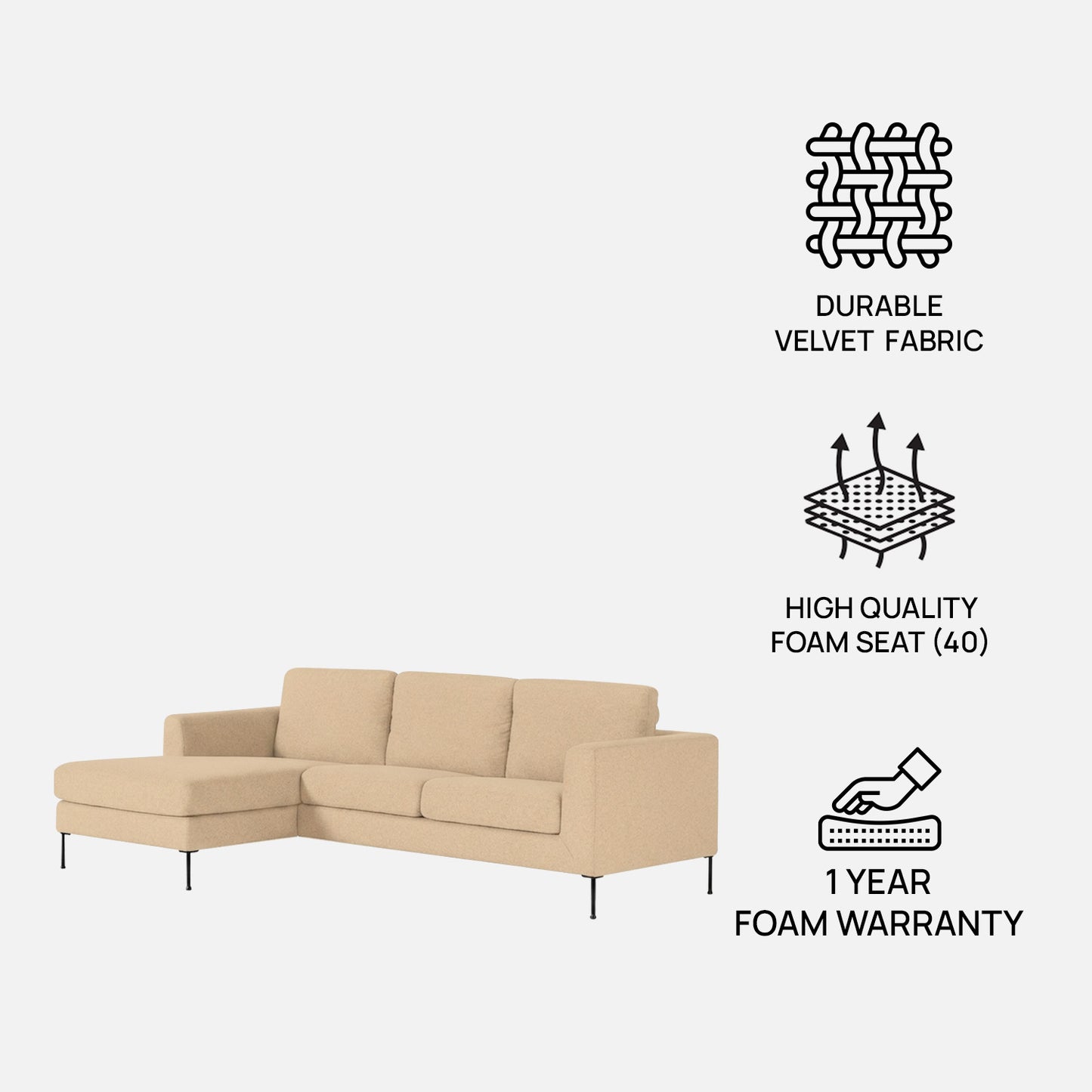 ModernElegance L Shaped 3 Seater Sofa Beige