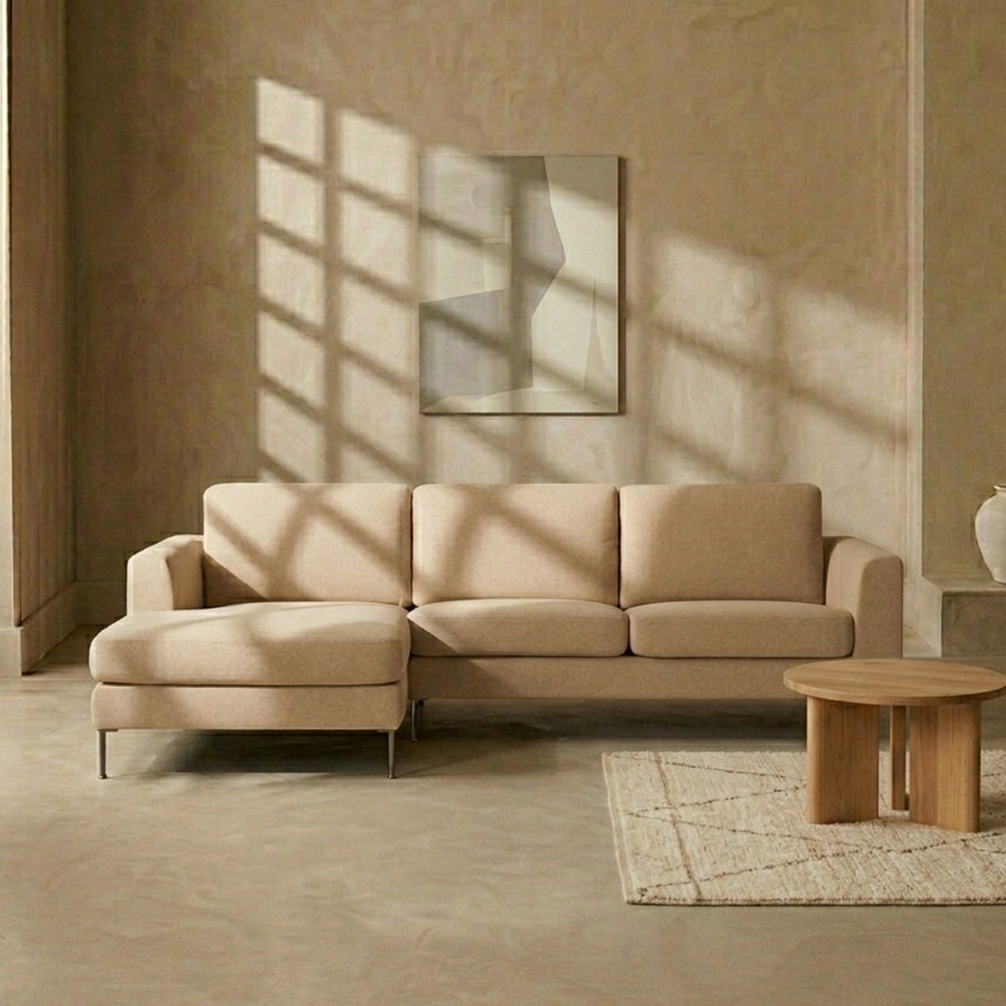 ModernElegance L Shaped 3 Seater Sofa Beige