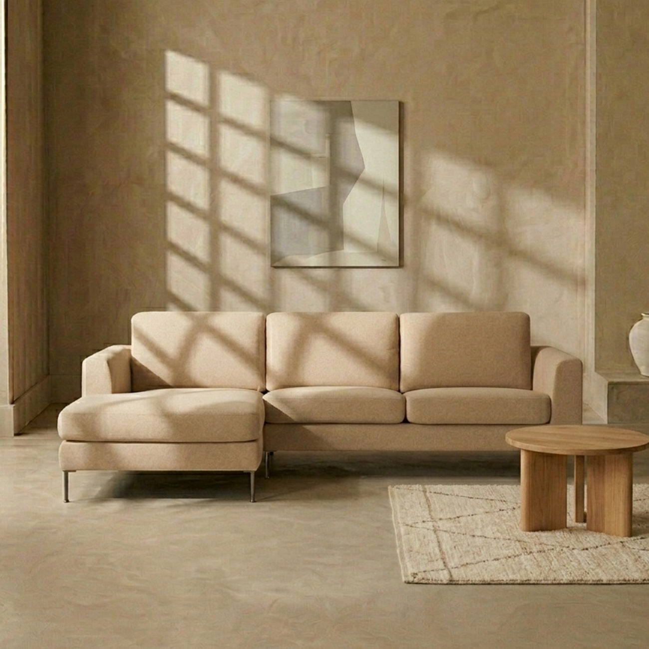 ModernElegance L Shaped 3 Seater Sofa Beige