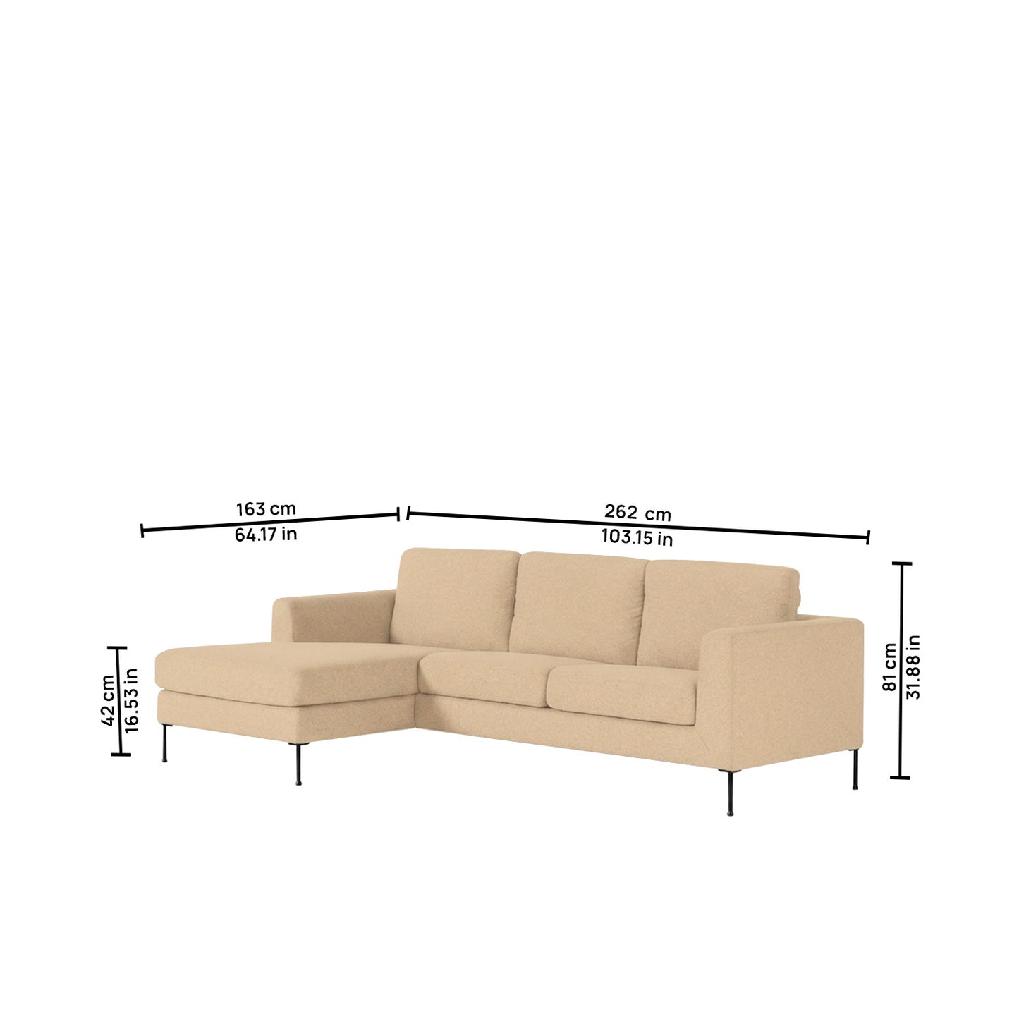 ModernElegance L Shaped 3 Seater Sofa Beige