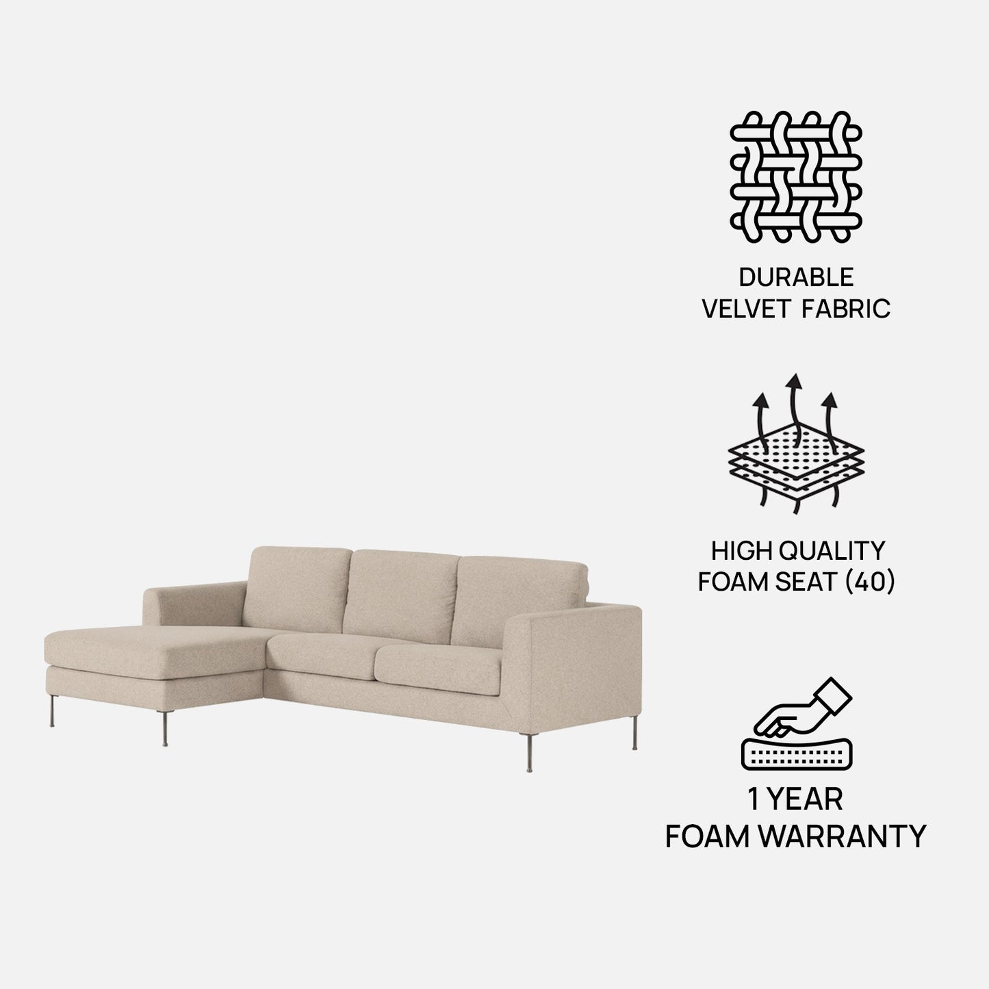 ModernElegance L Shaped 3 Seater Sofa Creme