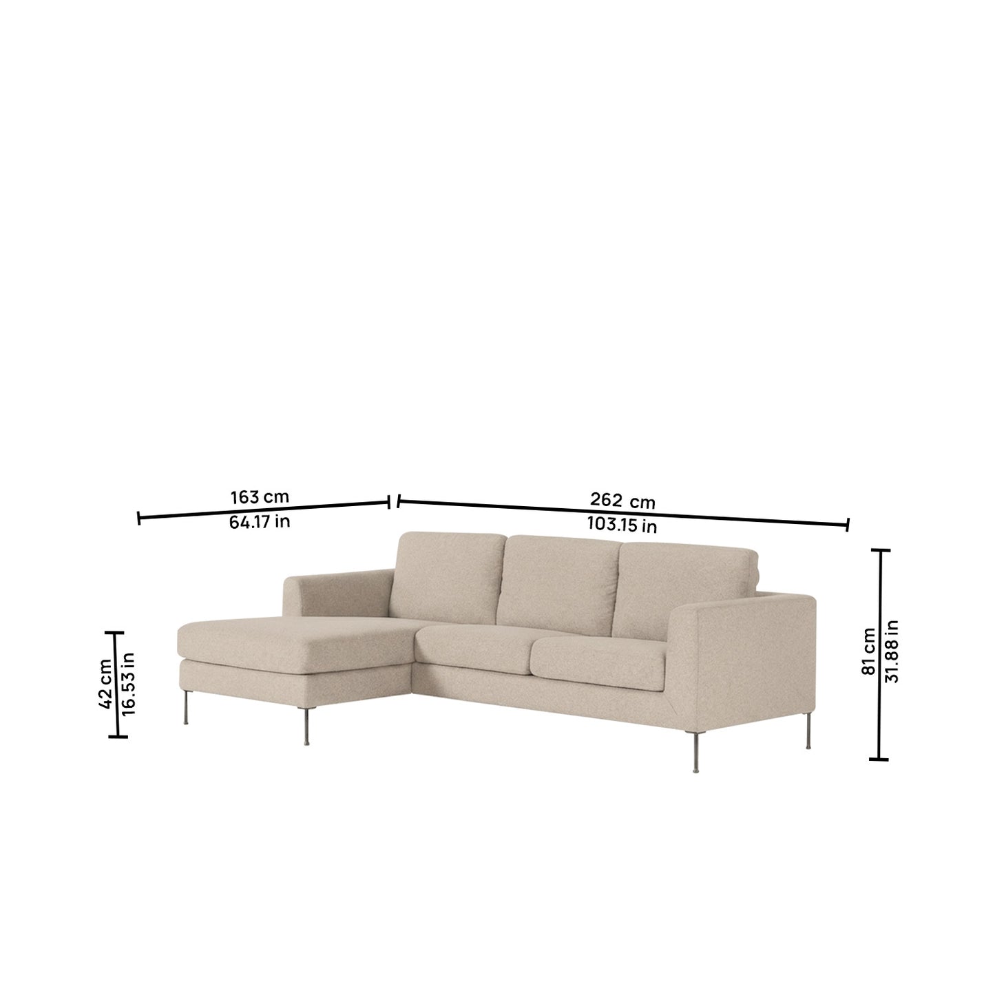 ModernElegance L Shaped 3 Seater Sofa Creme