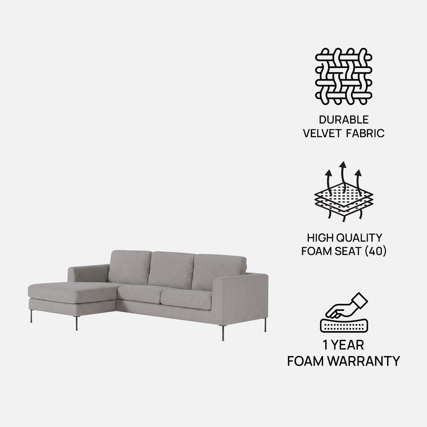 ModernElegance L Shaped 3 Seater Sofa Dark Grey