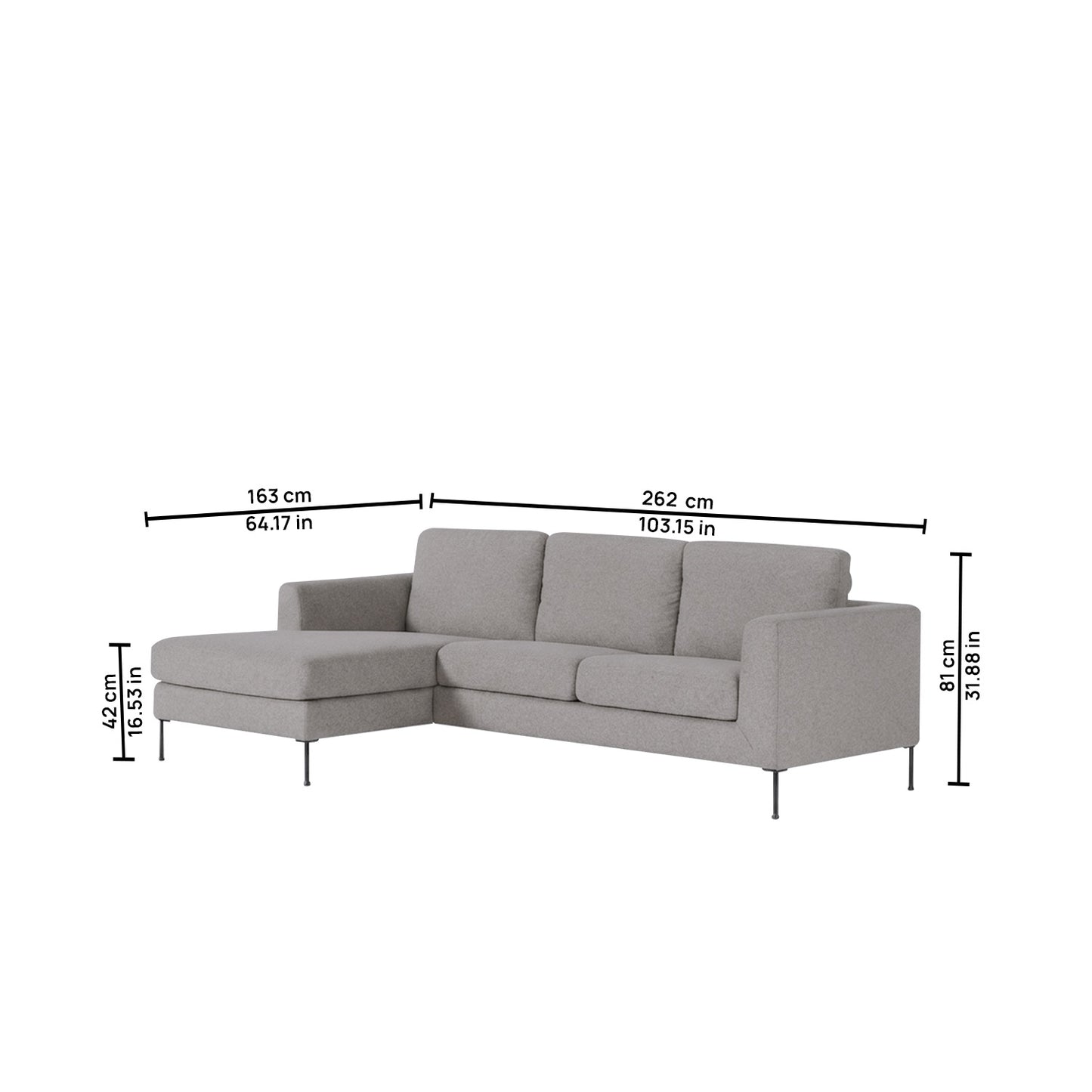 ModernElegance L Shaped 3 Seater Sofa Dark Grey