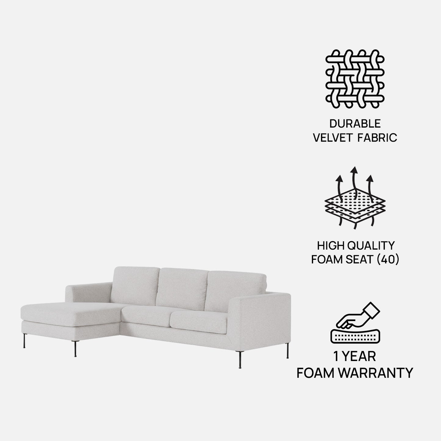 ModernElegance L Shaped 3 Seater Sofa Grey