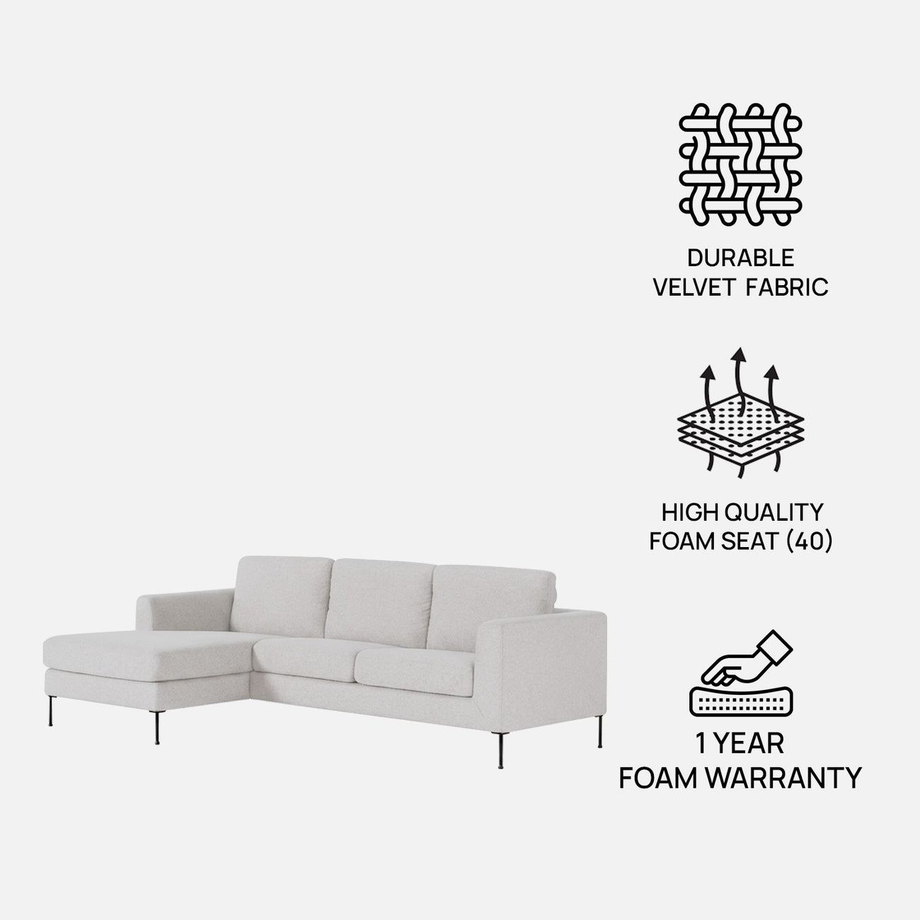 ModernElegance L Shaped 3 Seater Sofa Grey