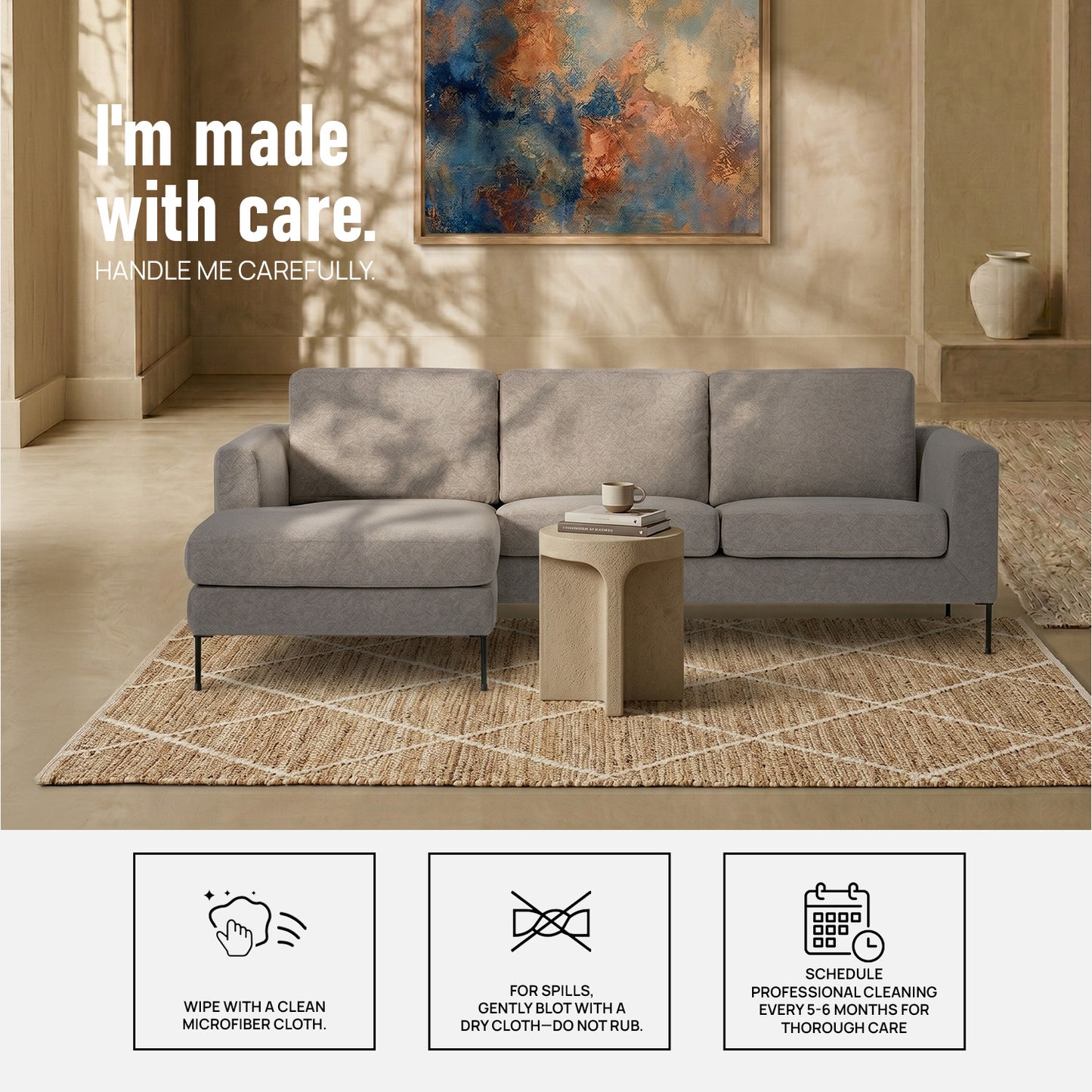 ModernElegance L Shaped 3 Seater Sofa Grey