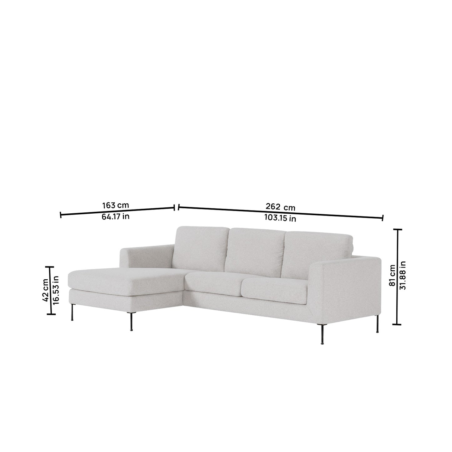 ModernElegance L Shaped 3 Seater Sofa Grey