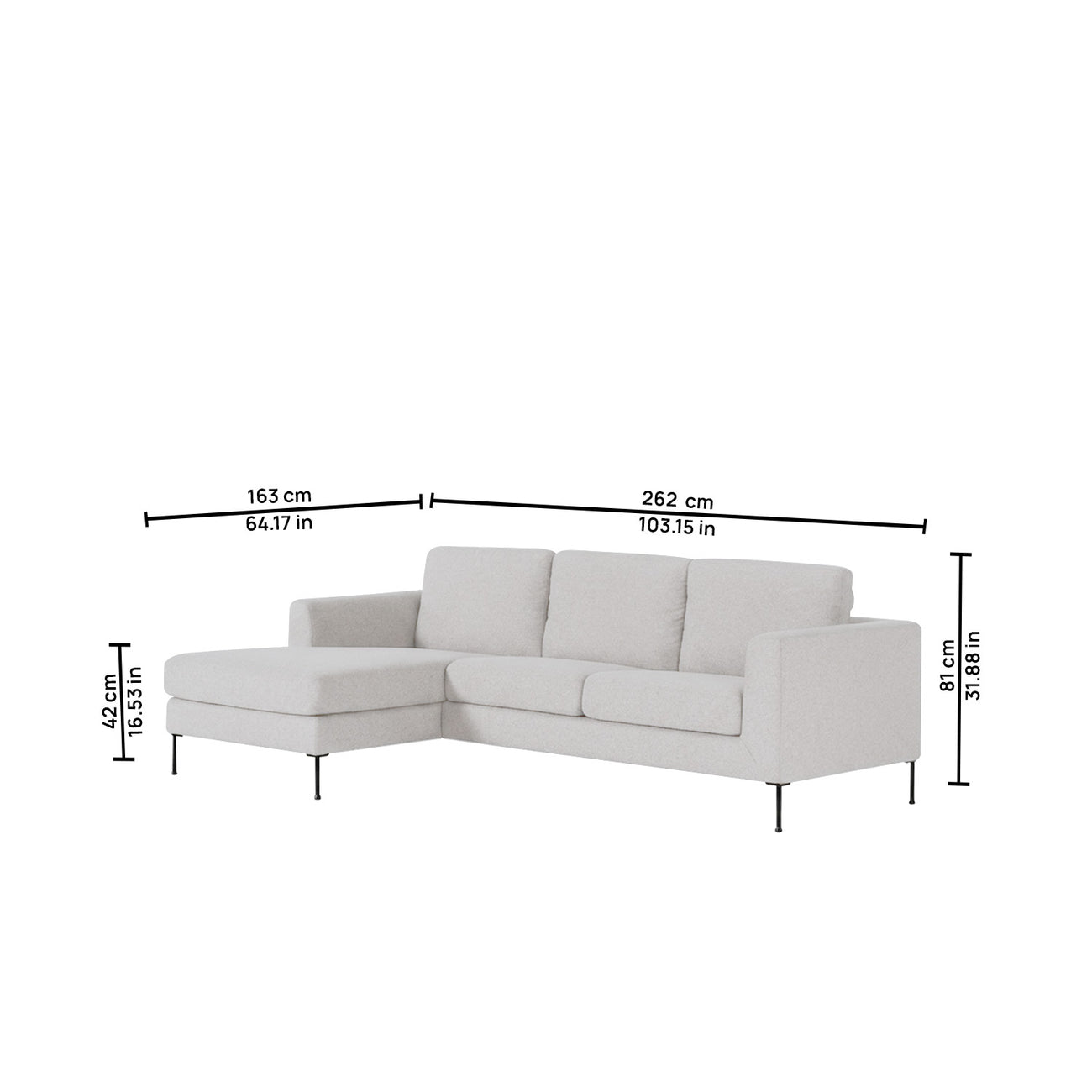 ModernElegance L Shaped 3 Seater Sofa Grey