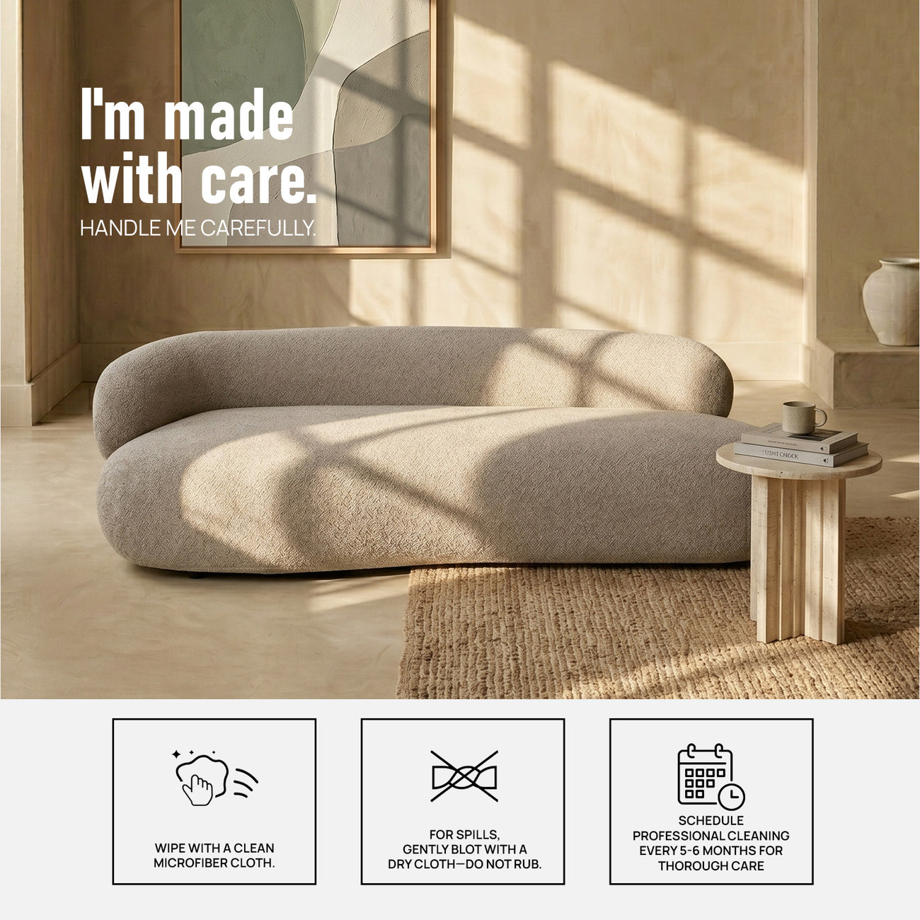 LuxeLounge Boucle 3 Seater Sofa Sand